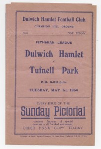 1933/34 Isthmian League - DULWICH HAMLET v. TUFNELL PARK for sale on Ebay