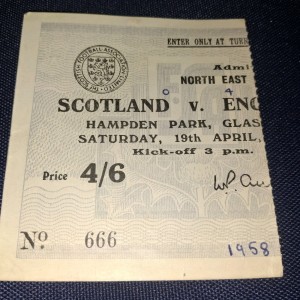 1958 ORIGINAL INTERNATIONAL MATCH TICKET STUB(SCOTLAND V ENGLAND@HAMPDEN PARK) for sale on Ebay