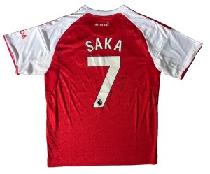 BUKAYO SAKA Hand signed Arsenal 25/26 Home Shirt PL WINNER RARE Proof/COA for sale on Ebay