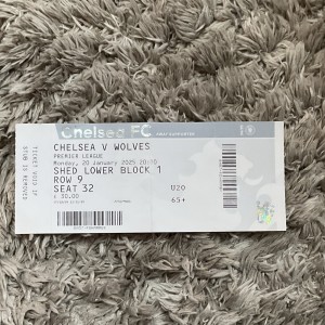 Chelsea v Wolverhampton Wanderers Football Ticket Stub 20 Jan 2025 2024-25 for sale on Ebay