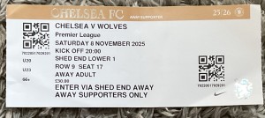 Chelsea v Wolverhampton Wanderers Football Ticket Stub 08 Nov 2025 2025-26 for sale on Ebay