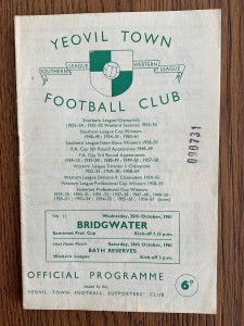 YEOVIL TOWN V BRIDGWATER. 25TH OCTOBER 1961. SOMERSET PROF CUP. for sale on Ebay