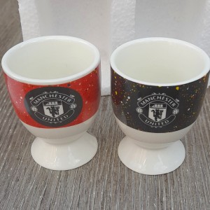 Manchester United FC Egg Cups Pair Set Red & Black Paint Splatter for sale on Ebay