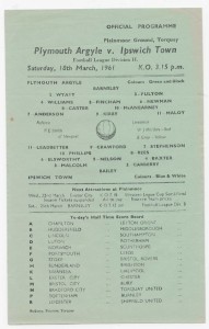 1960/61 Division 2 - PLYMOUTH ARGYLE v. IPSWICH TOWN (s/s played at Torquay Utd) for sale on Ebay