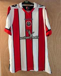Macron Sheffield United Home Shirt 2012 Short Sleeve Higginbotham player shirt L for sale on Ebay
