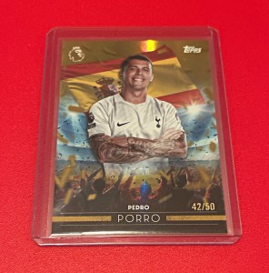 Topps Premier League gold Pedro Porro Tottenham Parallel 42/50 flying the flag  for sale on Ebay