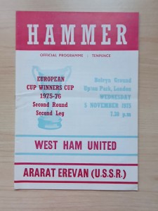 5/11/1975 West Ham United v Ararat Erevan, European Cup Winners' Cup, 2nd Round for sale on Ebay