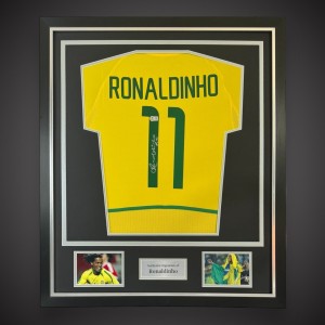  Ronaldinho Hand Signed Brazil Football Shirt Deluxe Framed Beckett Sticker  for sale on Ebay