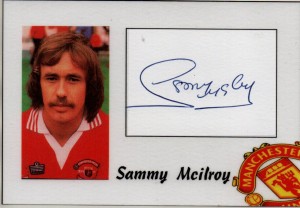 Sammy McIlroy. Manchester United signed  140mm x 95mm Card for sale on Ebay