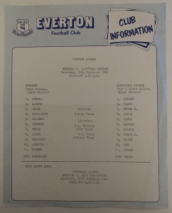 Everton v Sheffield United Central League 20th February 1982 for sale on Ebay