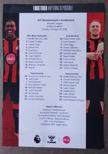 AFC Bournemouth v Sunderland Team Sheet 18 October  2026 for sale on Ebay