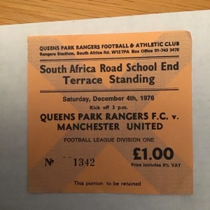QPR V Manchester United 76/77 Very Rare Ticket Stub( Game Postponed On 4/12/76) for sale on Ebay