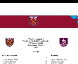 West Ham Utd u21s v Burnley u21s  23/10/26 Official Single Sided Team Sheet for sale on Ebay