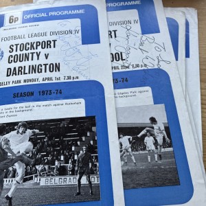 5 X STOCKPORT COUNTY  HOME PROGRAMMES 1973/74 SIGNED BY KEN FOGARTY/ALAN OGLEY for sale on Ebay
