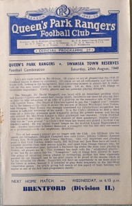 QUEEN'S PARK RANGERS RES V SWANSEA TOWN RES. 20.8.1949. for sale on Ebay