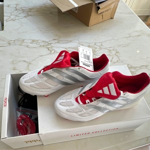 adidas Predator Football Boots Size 8 White/Red/Silver Moulded Studs for sale on Ebay