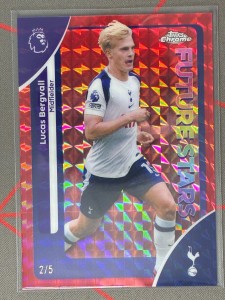 2025-26 Topps Chrome Premier League Lucas Bergvall Red Geometric /5 Tottenham for sale on Ebay