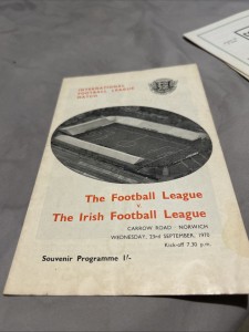 Football League V Irish Football League At Norwich 23/09/1970 for sale on Ebay