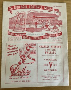 Walsall v Ipswich Town 6th September 1956 IPSWICH CHAMPIONS for sale on Ebay