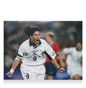 Ivan Zamorano Signed Chile Photo: Sydney 2000 Bronze Medal Brace v USA with COA for sale on Ebay