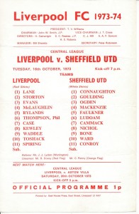 Liverpool Reserves v Sheffield United (Central League) 1973/1974 for sale on Ebay