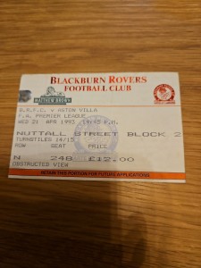 Blackburn Rovers V Aston Villa  21/04/1993 Ticket for sale on Ebay