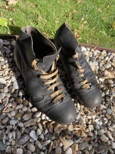 Original Vintage Leather Black Football Boots, Nailed Studs, 1940’s Canvas Laces for sale on Ebay
