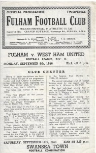 Fulham v West Ham United 1946/47 Football League for sale on Ebay