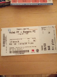 Malmo V Rangers Ticket 3/8/2011 Champions League for sale on Ebay