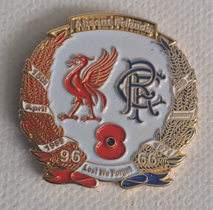 RARE FIND RANGERS & LIVERPOOL IBROX & HILLSBOROUGH  DISASTER REMEMBERANCE BADGE  for sale on Ebay