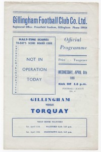 1958/59 Division 4 - GILLINGHAM v. TORQUAY UNITED (single sheet) for sale on Ebay