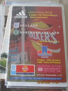 15.10.1999 England v Northern Ireland Under 15 victory Shield at York City for sale on Ebay