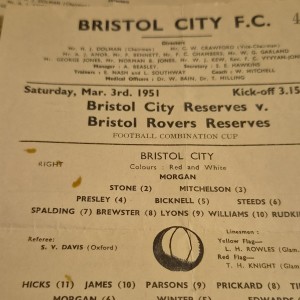 Bristol City Reserves v Bristol Rovers Reserves Combination Cup 3.3.1951 Rare for sale on Ebay