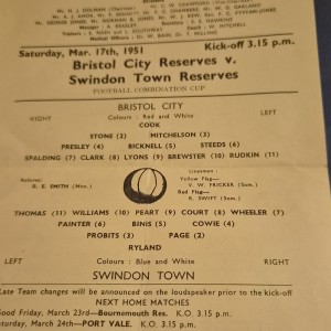 Bristol City Reserves v Swindon Town Reserves programme 17 Mar 1951 CombCup Rare for sale on Ebay