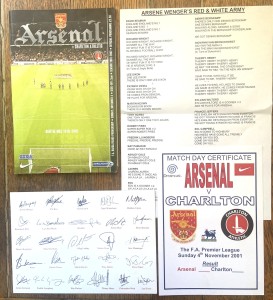 2001 ARSENAL v CHARLTON Programme. Tribute to BERTIE MEE with extras. Excellent. for sale on Ebay