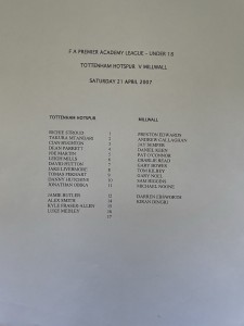 Tottenham U18 v Millwall U18, 2006/07 for sale on Ebay