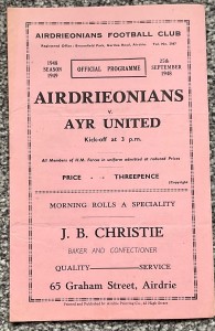 Airdrieonians v Ayr United (Scottish League) 1948/49  for sale on Ebay