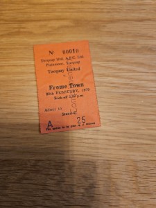 Torquay T V . Frome T . 28/02/1970 Ticket for sale on Ebay