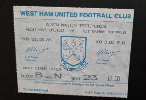 West Ham v Tottenham/Spurs 1988/89 Alvin Martin Testimonial ticket for sale on Ebay