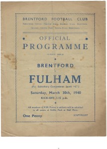 WAR TIME LEAGUE SOUTH BRENTFORD V FULHAM  1939-40 MARCH 30TH 1940 for sale on Ebay