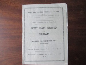 West Ham v Fulham reserves 1957 London Challenge Cup Semi Final season 1957/58 for sale on Ebay