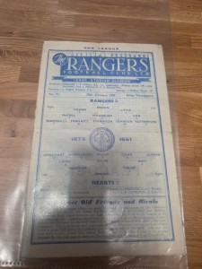 RANGERS v HEARTS Oct 1951 for sale on Ebay