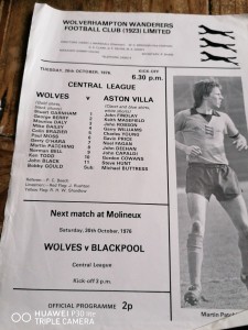 1976 WOLVERHAMPTON WANDERERS  RESERVES V ASTON VILLA for sale on Ebay