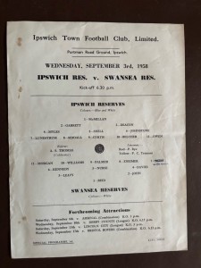 Ipswich Town Res V Swansea Res Football Programme Single Sheet 3/9/1958 for sale on Ebay