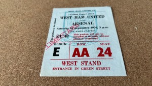 1976 West Ham vs. Arsenal - Ticket for sale on Ebay