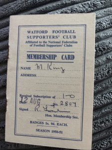 Watford Football Supporters Club Membership Card - 1950/1951 for sale on Ebay