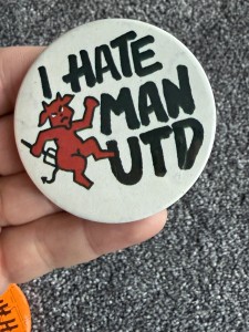 Vintage I Hate Manchester United Large Tin Pin Badge for sale on Ebay