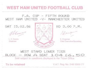West Ham United v Manchester United 1985/86 FA Cup ticket for sale on Ebay