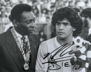 GENUINE DIEGO MARADONA & PELE SIGNED 10x8 PHOTO, SEE PROOF, BID, COA (OB) for sale on Ebay
