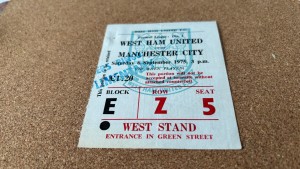 1975 West Ham vs. Manchester City Ticket for sale on Ebay